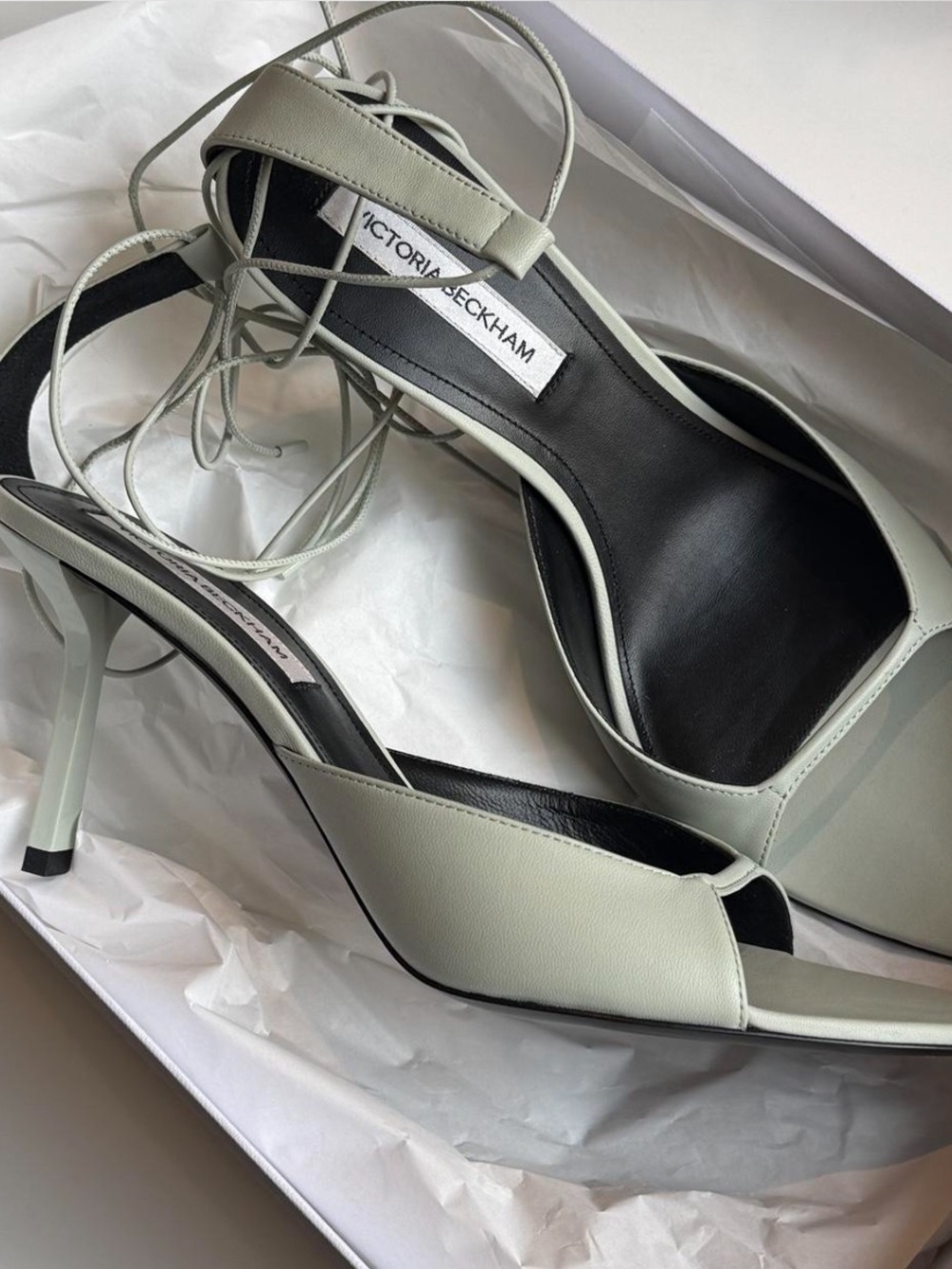 Victoria Beckham Eliza Leather Lace-Up Heel Sandals